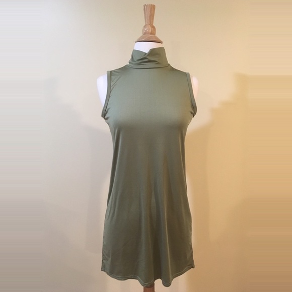 Mock Neck Sleeveless Slip Dress Olive - Picture 2 of 4